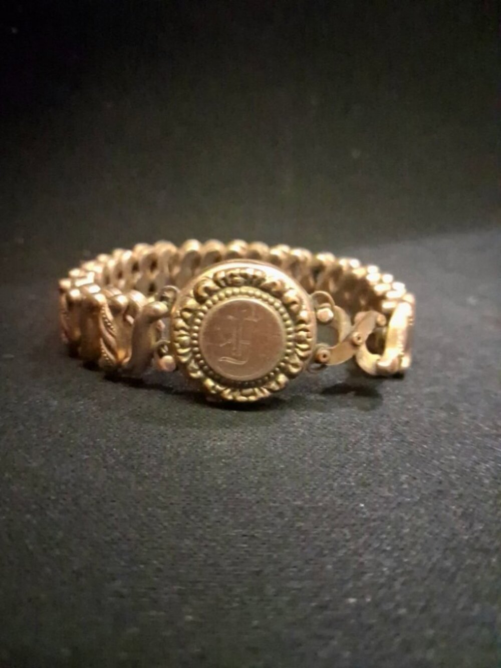 Vintage WWII Carmen DFB Co Expansion Bracelet Gold Filled Locket Monogram E